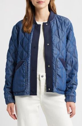 Bernardo Rib Trim Denim Quilted Liner Jacket in Denim Blue W Navy Scuba at Nordstrom Rack, Size X-Large