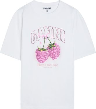 Ganni Printed Cotton T-shirt - White - XL (UK16 / XL)
