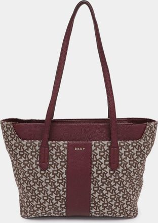DKNY Dkny Beige/burgundy Canvas And Leather Tote