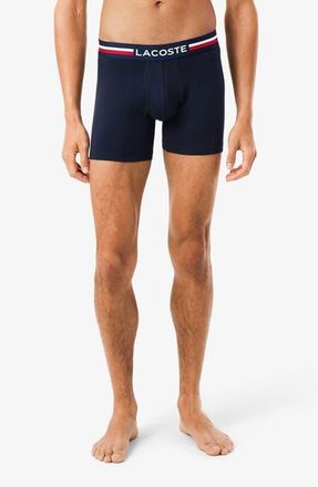 Lacoste Assorted 3-Pack Stretch Cotton Boxer Briefs in Navy Blue/Silver Chine/Red at Nordstrom, Size Xx-Large