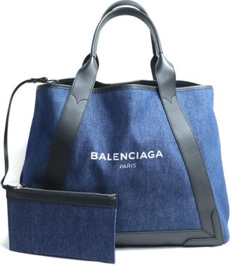 Balenciaga Blue Denim Leather Pouch Tote Bag (Pre-Owned)