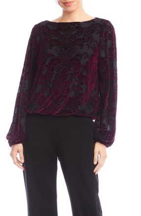 Karen Kane Floral Velvet Burnout Top in Wine at Nordstrom, Size X-Small