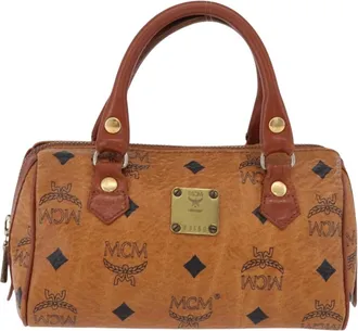 MCM Visetos Logogramme Leather Brown Leather Handbag (Pre-Owned)