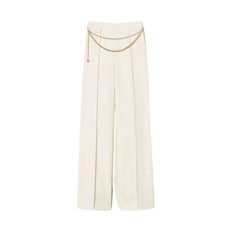 Twinset Wide Trousers, female, White, Size: L Pantaloni in cr&ecirc;pe cady con cintura