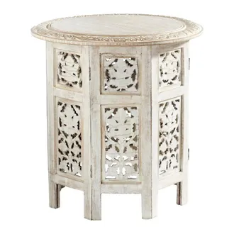 Maisons du monde Mesa auxiliar de madera de mango incisa blanca