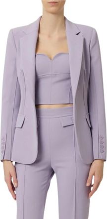 Elisabetta Franchi Jas in dubbellaags stretch cr&ecirc;pe stof met rafelranden - Dames - Blazers - Paars - XL - Polyester - Jassen