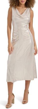 Kensie Draped Metallic Jersey Midi Dress in Champagne at Nordstrom Rack, Size 10
