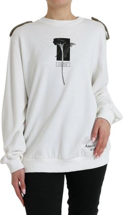 Dolce & Gabbana White Floral Cotton Crew Neck Pullover Womens Sweater