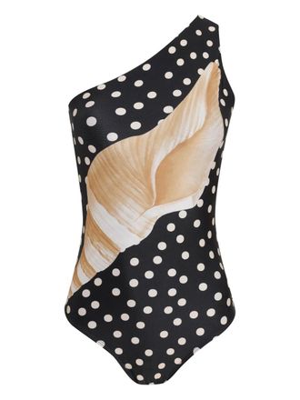 Brigitte seashell-motif one-shoulder swimsuit - Black