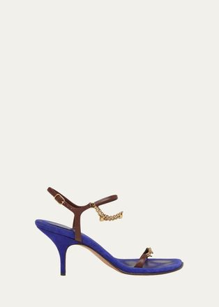 Chlo&eacute; 80mm Zia Embellished Mixed Leather Sandals
