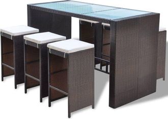 vidaXL Vidaxl - Mesa Y Sillas Bar De Jard&iacute;n 7 Pzas Y Cojines Poli Rat&aacute;n Marr&oacute;n