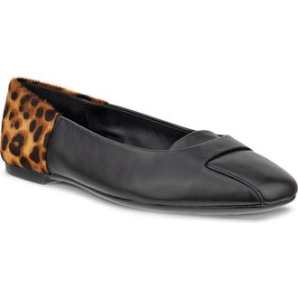 Ecco Margot Origami Ballet Flat in Black/Leopard Calf Hair at Nordstrom Rack, Size 10-10.5Us / 41Eu