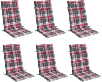 vidaXL Cojines De Silla Respaldo Alto 6 Uds Tela Oxford A Cuadros Rojo Vidaxl