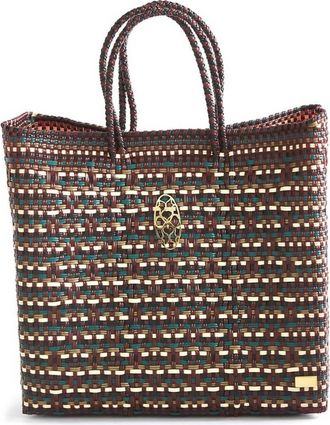 Lola's Bag Womens Medium Woven Shoulder Strap Tote Bag In Burgundy/green