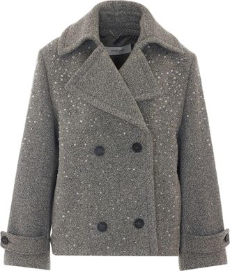 Golden Goose Cropped Grey Wool Coat With Notched Lapels And Tailored Fit