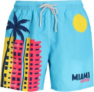 MC2 Saint Barth Shorts da bagno con stampa palme - Blu