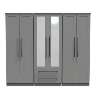 Welcome Furniture Harrow Ready Assembled Tall 6 Door 2 Drawer 2 Mirror Wardrobe in Dusk Grey - Welcome Furniture | TJ Hughes