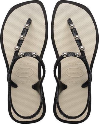 Havaianas Flash Fusion Sandal in Black /Beige Straw at Nordstrom, Size 11
