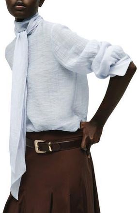 Mango Tie Neck Textured Shirt in Sky Blue at Nordstrom Rack, Size 6