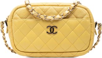 Chanel Pre-owned Womens Mini Quilted Iridescent Caviar Camera Case - Mustard Leather - One Size