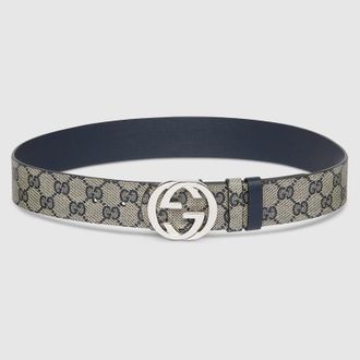 Gucci Reversible Belt With Interlocking G Buckle, Size Gucci 100, Blue, Leather
