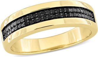 Amour 1/10ct TDW Black Diamond Mens Double Row Anniversary Band in Yellow Plated Sterling Silver