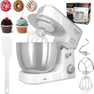 Adler Europe Ad4216 Robot Batidora Amasadora Reposter&iacute;a, 4 Litros, 6 Velocidades, Movimiento Orbital, 3 Accesorios 1000w Blanco - Adler