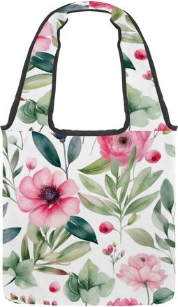 Generic Floral with Leaves Reversible Canvas Shoulder Tote - Double-Sided Print, 12oz Cotton, 27cm Drop, Fold-Flat Bag for Travel, Shopping, Street Outings
