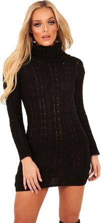 Crazy Girls Red Olives New Womens High Polo Neck Chunky Cable Knitted Jumper Mini Tunic Dress Top 8-18 (20-22, Black)