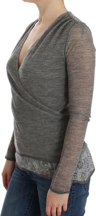 Ermanno Scervino Womens Gray Wool Blend Stretch Long Sleeve Sweater Rayon Clothing