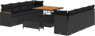 vidaXL Garden Sofa Set with Cushion 11 pcs Black Poly rattan Vidaxl