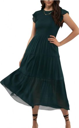 Blu Pepper Solid Smocked Midi Dress In Teal