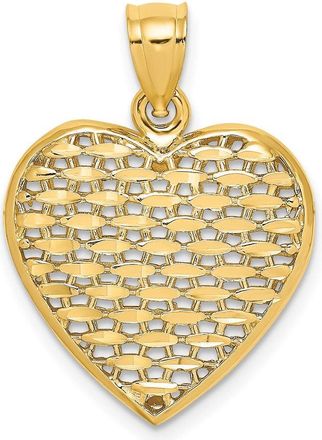 Diamond2Deal 14k Yellow Gold 3-D Diamond-cut Puffed Heart Charm Pendant