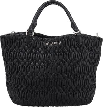 Miu Miu Shopper Tote Matelasse Leather Black Leather Handbag (Pre-Owned)