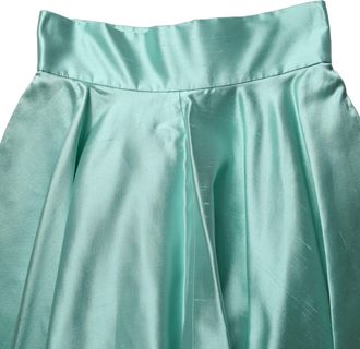 Dolce & Gabbana Womens Green Satin High-Waisted Pleated A-Line Midi Skirt Silk