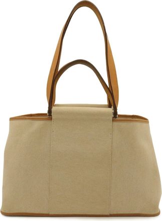 Herm&egrave;s Light Brown Natural Toile Officier Leather Handbag Shoulder Bag Tote Bag (Pre-Owned)