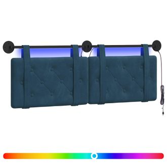 vidaXL Cabecero Colgante Con Luz Led Azul Terciopelo Vidaxl
