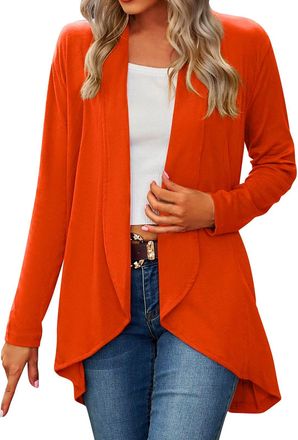 Generic Womens Long Sleeve Open Front Cardigans Casual Knited Solid Color Waterfall Cardigans Sweater Coat UK Orange