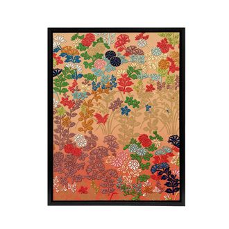 Artery8 Floral Japanese Fan Pattern G A Audsley Vintage Framed Canvas Wall Art in Pink | Size: W24 x H32