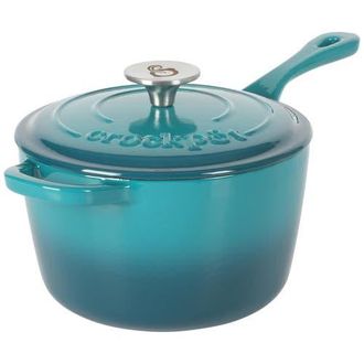 Crock-pot Artisan 3 Quart Enameled Cast Iron Saucepan with Lid in Teal And Silver at Nordstrom