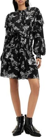 AllSaints Aubrey Pleated Long Sleeve Dress in Maria Black at Nordstrom Rack, Size 10 Us / 14 Uk