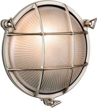 Netlighting Nautic 1 Light Outdoor Bulkhead Wall Flush Light Nickel Frosted Glass IP64 E27