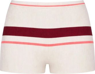 Self Portrait Stripe Viscose Knit Shorts - Dames - Bermuda - Beige - M - Korte Broeken