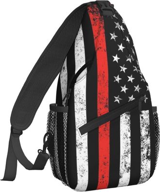 Generic Usa Patriotic Firefighter Flag Shoulder Bag Trendy Chest Bag Anti Theft Sling Backpack For Women Shopping Camping