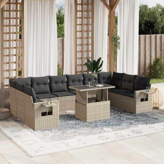 vidaXL Set De Sof&aacute;s De Jard&iacute;n 11 Pzas Y Cojines Rat&aacute;n Sint&eacute;tico Gris Vidaxl