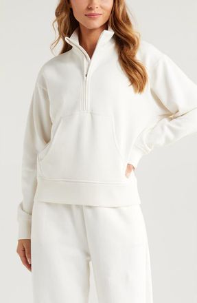 Zella Cloud Fleece Half Zip Sweatshirt in Ivory Egret at Nordstrom, Size Xx-Large