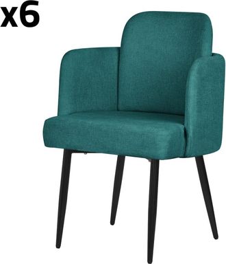 ML Design Set de 6 Sillas de comedor funda turquesa oscuro y patas de metal