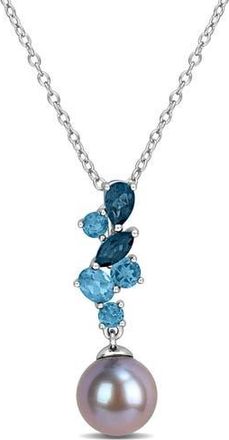 Delmar Cultured Tahitian Pearl & London Blue Topaz Pendant Necklace at Nordstrom Rack
