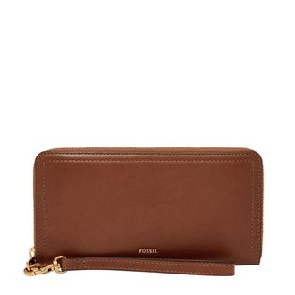 Fossil Womens Logan Leather RFID-Blocking Zip Around Clutch Wallet with Wristlet Strap for Women, Brown, One Size