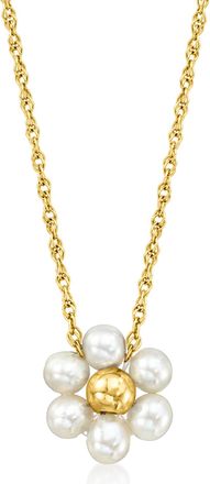 RS Pure by Ross-Simons 3-3.5mm Cultured Pearl Flower Necklace in 14kt Yellow Gold